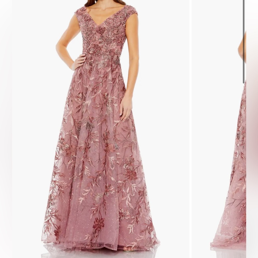 Mac Duggal Rose Mauve Embroidered Cap-Sleeve Maxi Gown NWT never worn